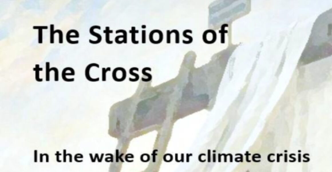 Banner with text about climate and Stations of the Cross.