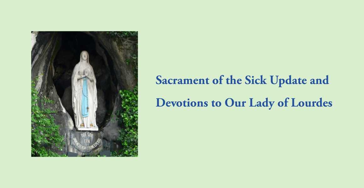 Sacrament of the Sick Update and Devotions to Our Lady of Lourdes. Photo: Statue of Our Lady of Lourdes in the rock cave at Massabielle.