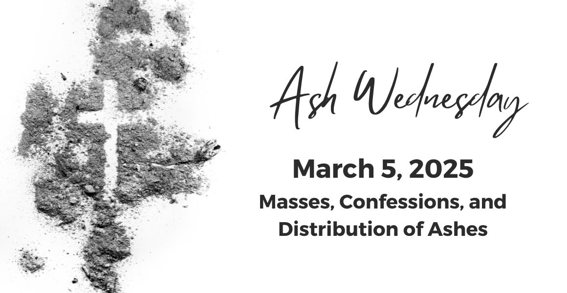 Ash Wednesday, March 5, 2025. Masses, Confessions, and Distribution of Ashes. Photo: a scattering of ashes on a white background, with the cross drawn in the center.