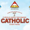 A graphic inviting curious individuals to explore becoming Catholic.