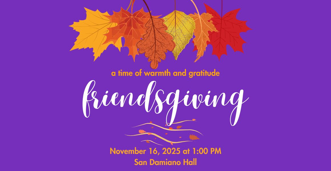 Friendsgiving invitation with autumn leaves and warm colors.