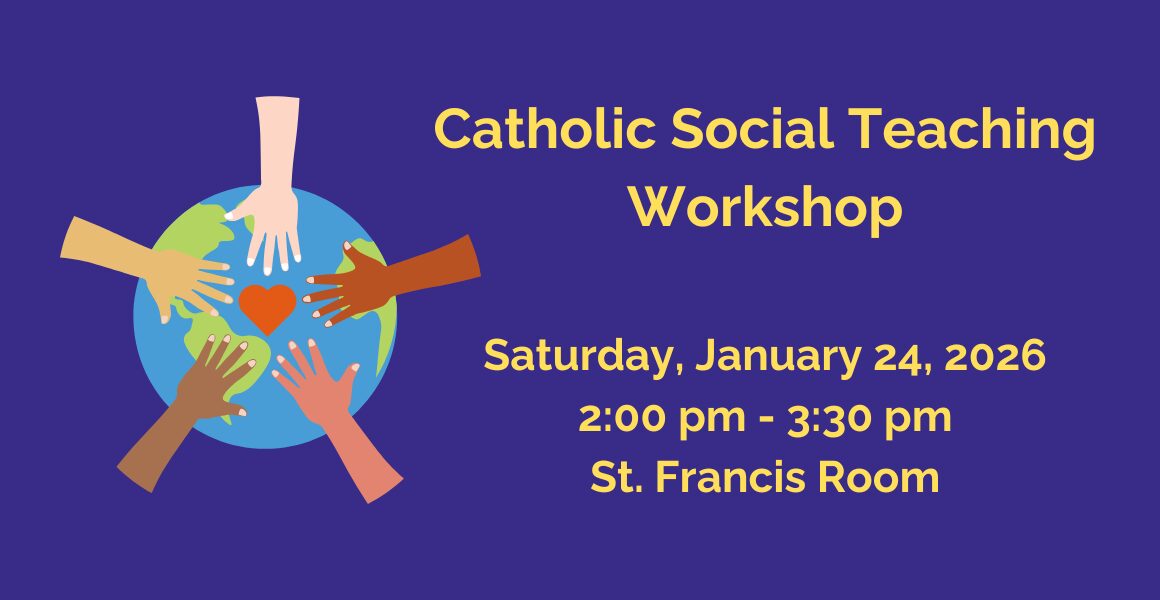 Hands of different skin tones join together, promoting unity for a Catholic Social Teaching workshop.
